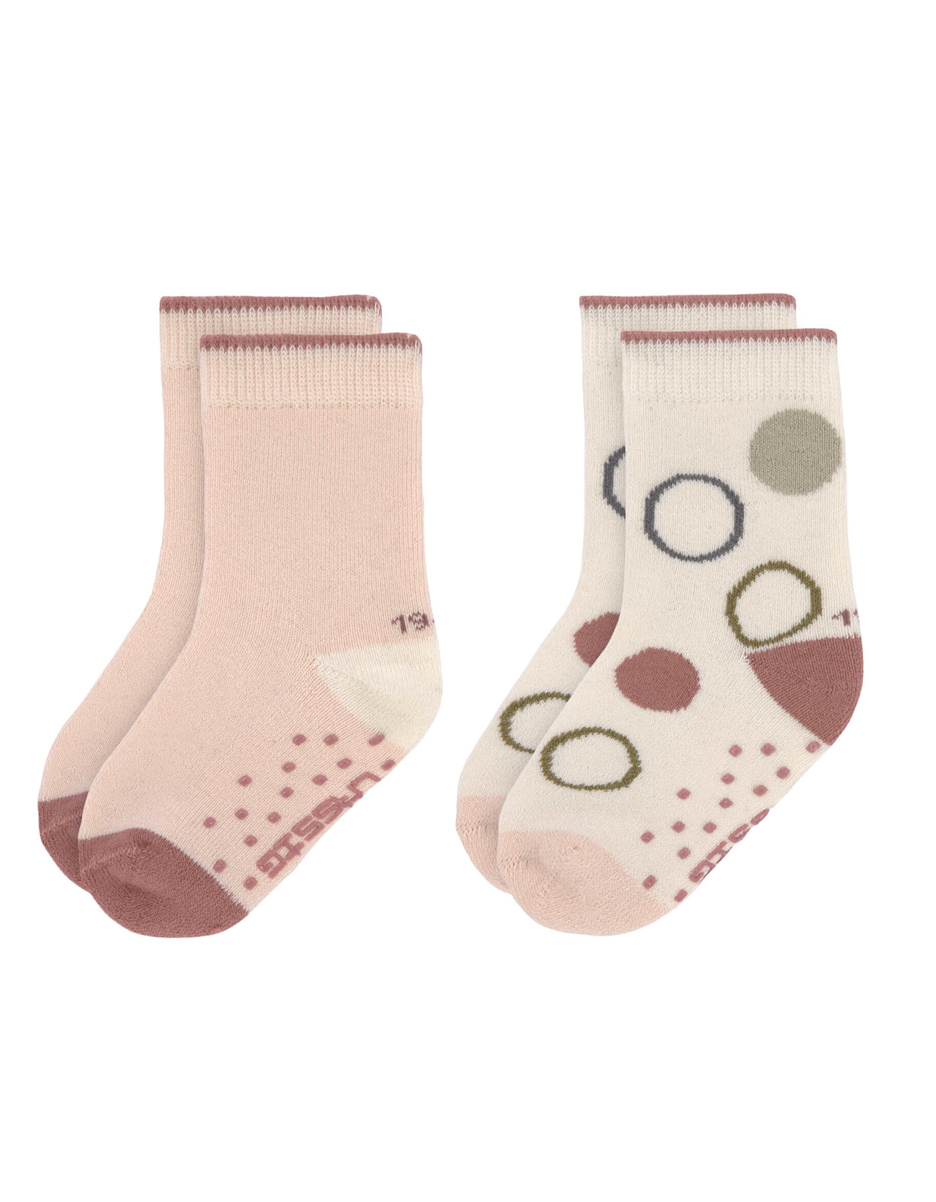 Chaussettes Antidérapantes Enfants (2 pcs) - GOTS, Cercles écru (Lassig)