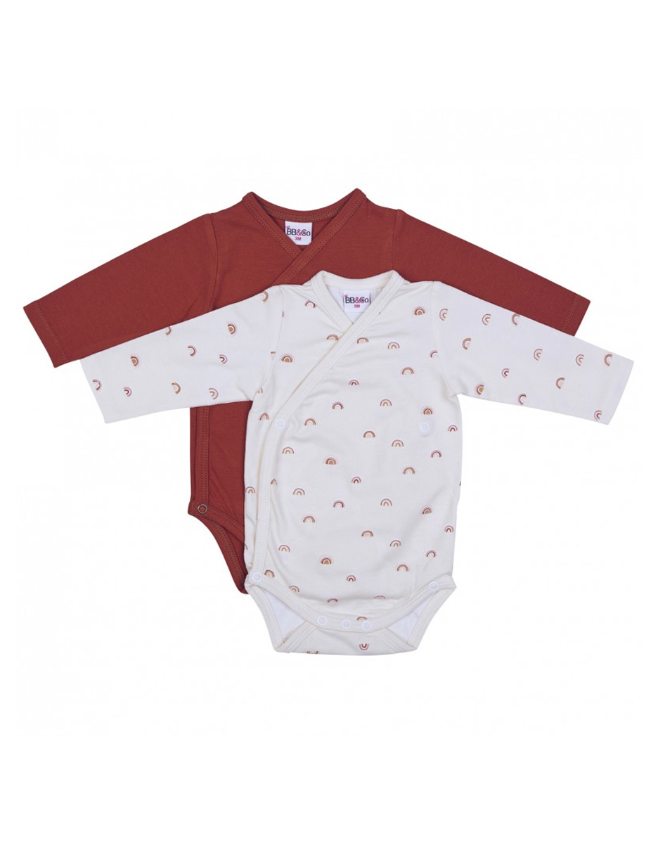 Lot 2 bodys croisés rouille + imp. arc-en-ciel (BB&Co)