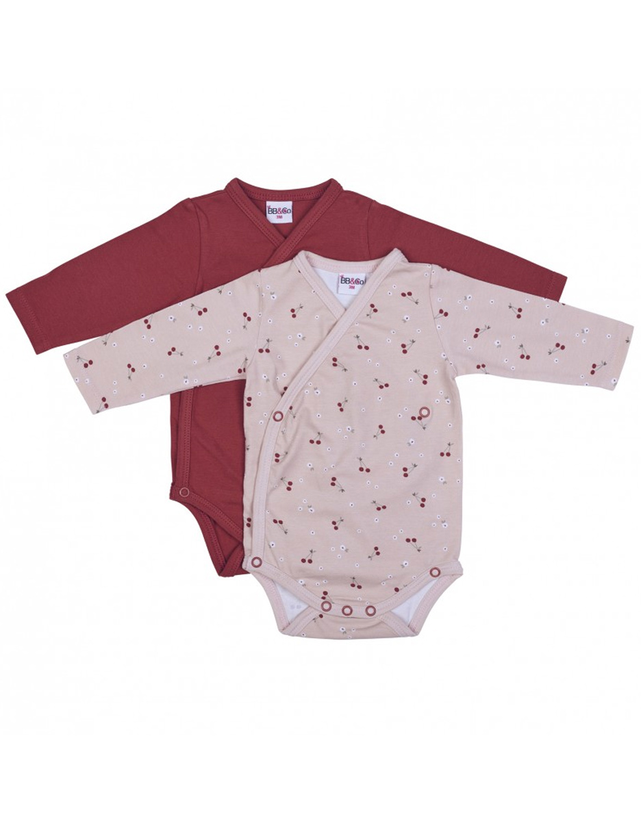 Lot 2 bodys croisés tomette + imp. cerises (BB&Co)