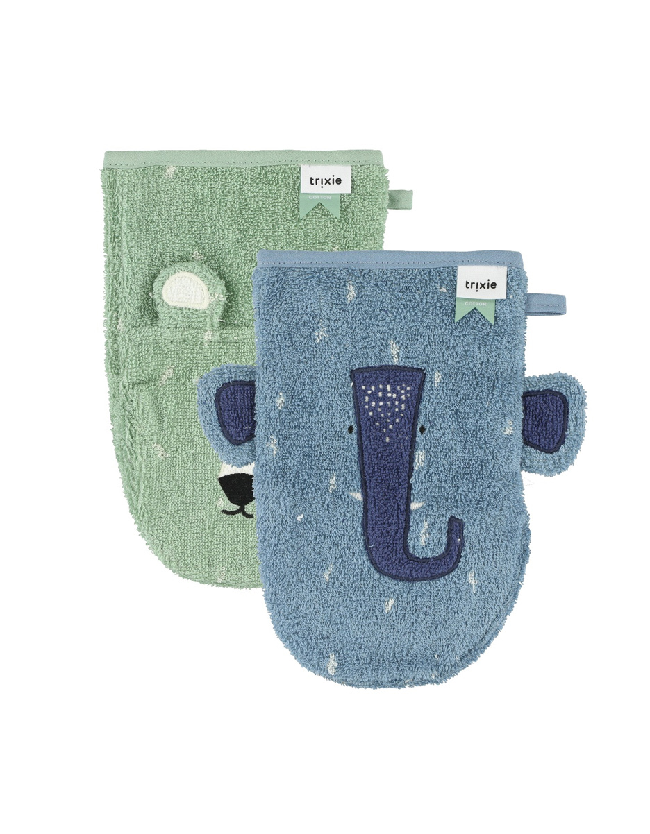 Gant de toilette 2-pack | Mr. Polar Bear - Mrs. Elephant (Trixie)