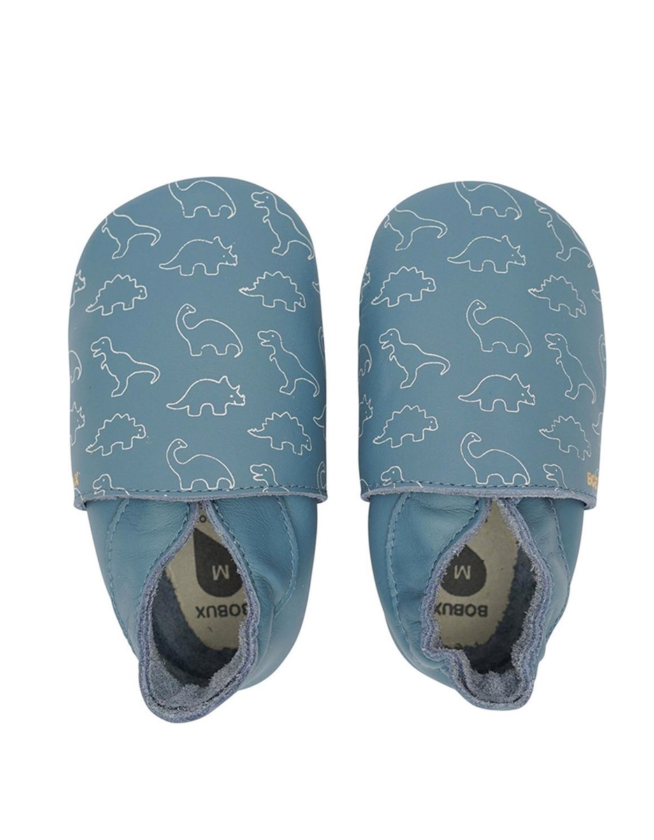 Chaussons en cuir soft soles - Imprimé Dinos Bleus (Bobux)