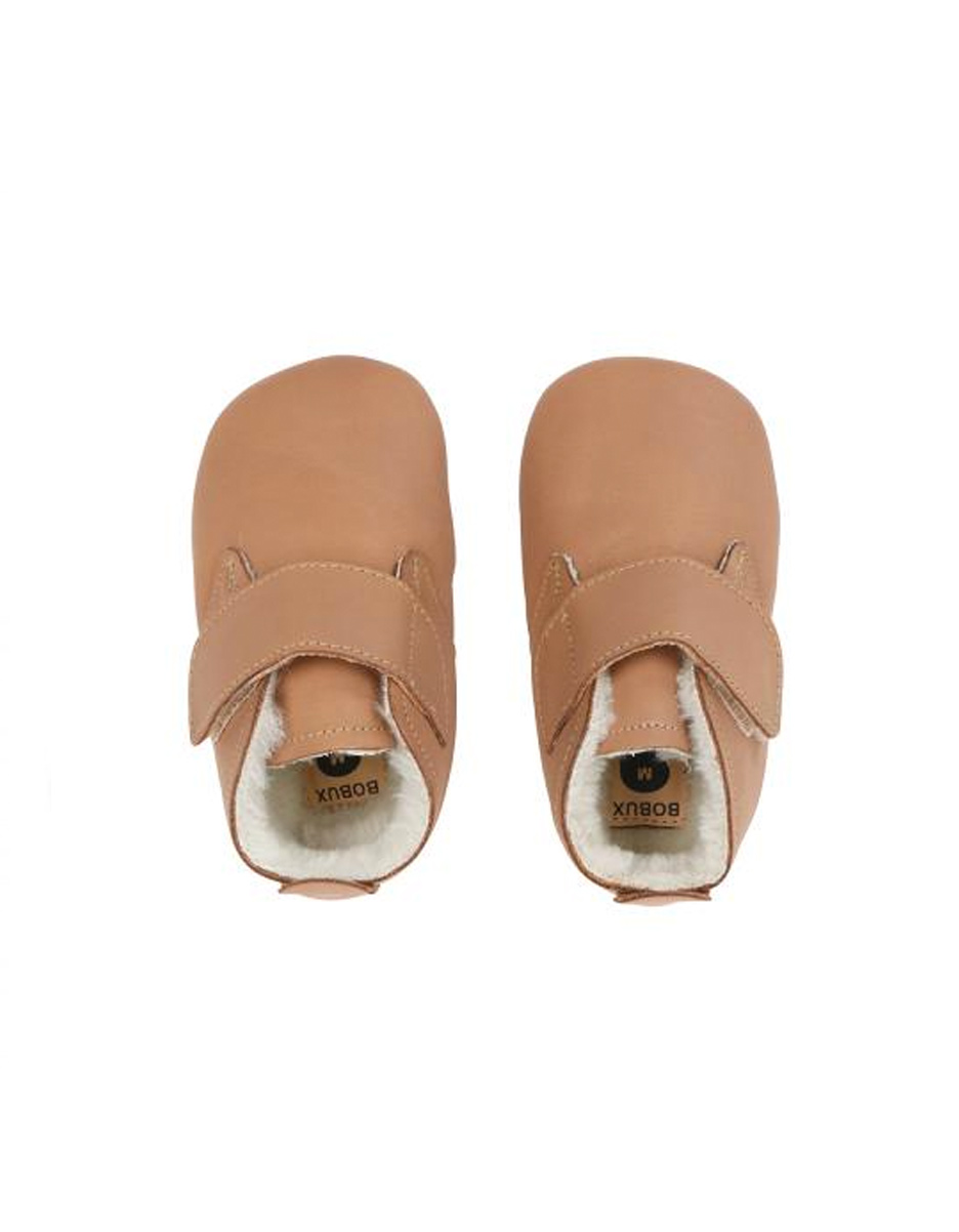 Chaussons en cuir soft soles - Bottine à scratch Fourrée Desert Caramel (Bobux) – Image 2