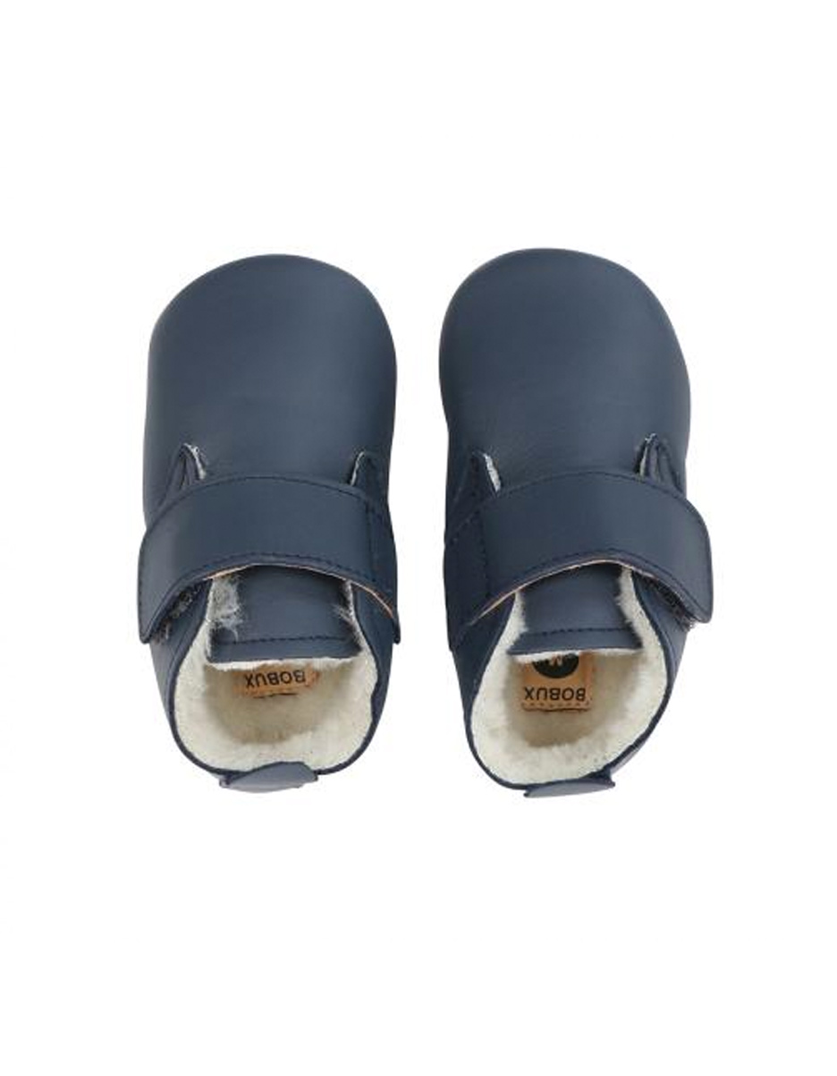 Chaussons en cuir soft soles - Bottine à scratch Fourrée  Desert Marine (Bobux)