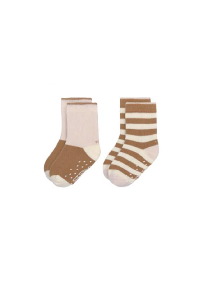 Chaussettes antidérapantes GOTS 2pcs assorties + rose poudré/caramel (Lassig)