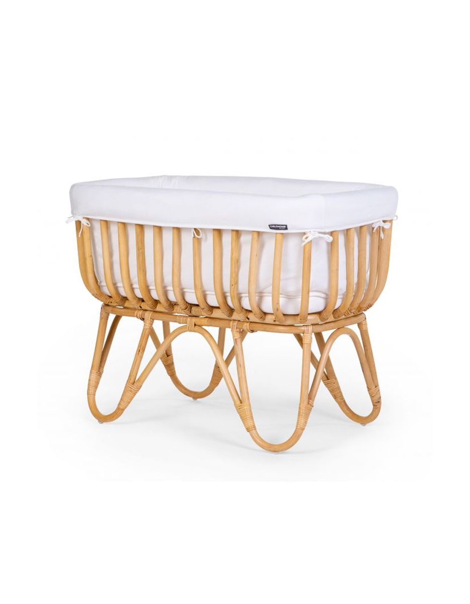 BERCEAU ROTIN RECTANGULAIRE - 90X50X70 CM+ HABILLAGE JERSEY ECRU - MATELAS - 81X42X5 CM (Childhome)
