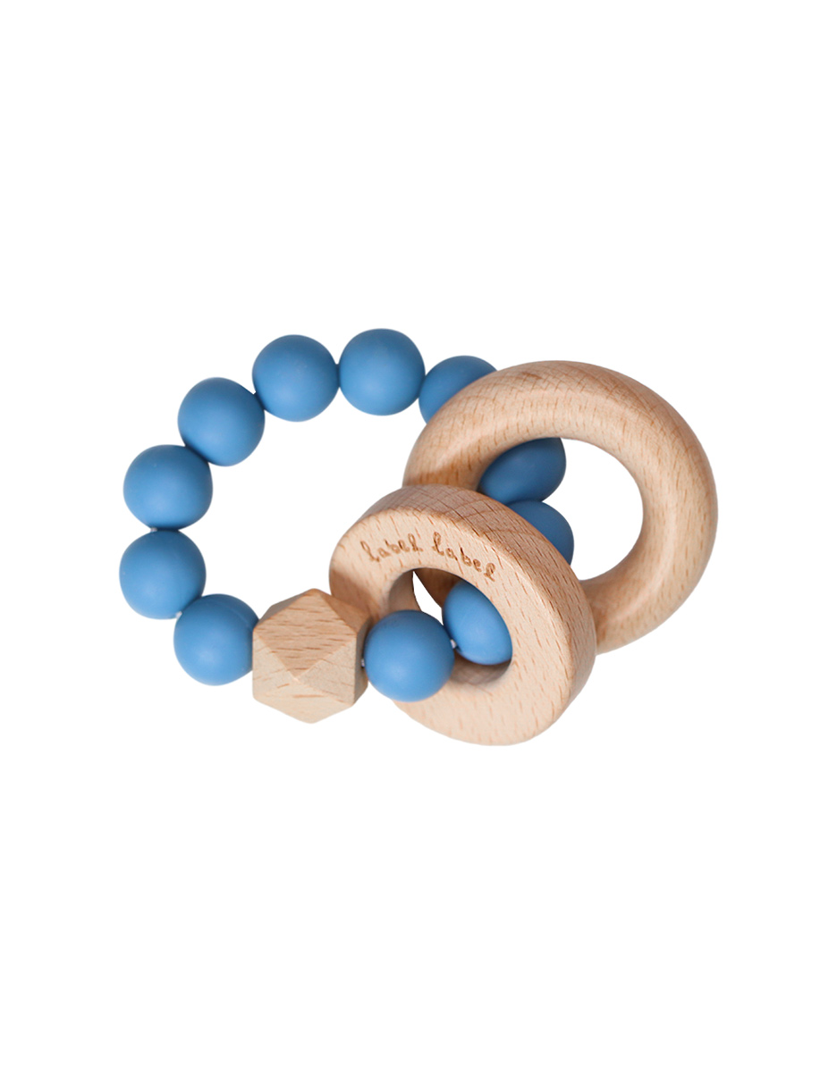 Teether Silicone & Wood - Beads - blue (LABEL)