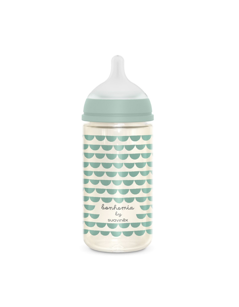 Biberon - BONHOMIA Bottle Glass sili. M - 240ml Feather Green (Suavinex) – Image 2