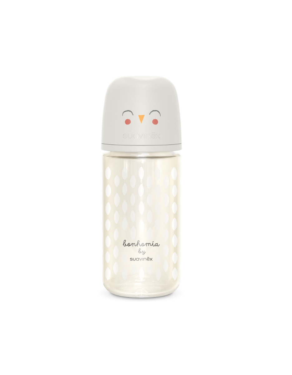 Biberon - BONHOMIA Bottle Glass sili. M - 240ml Feather Gris