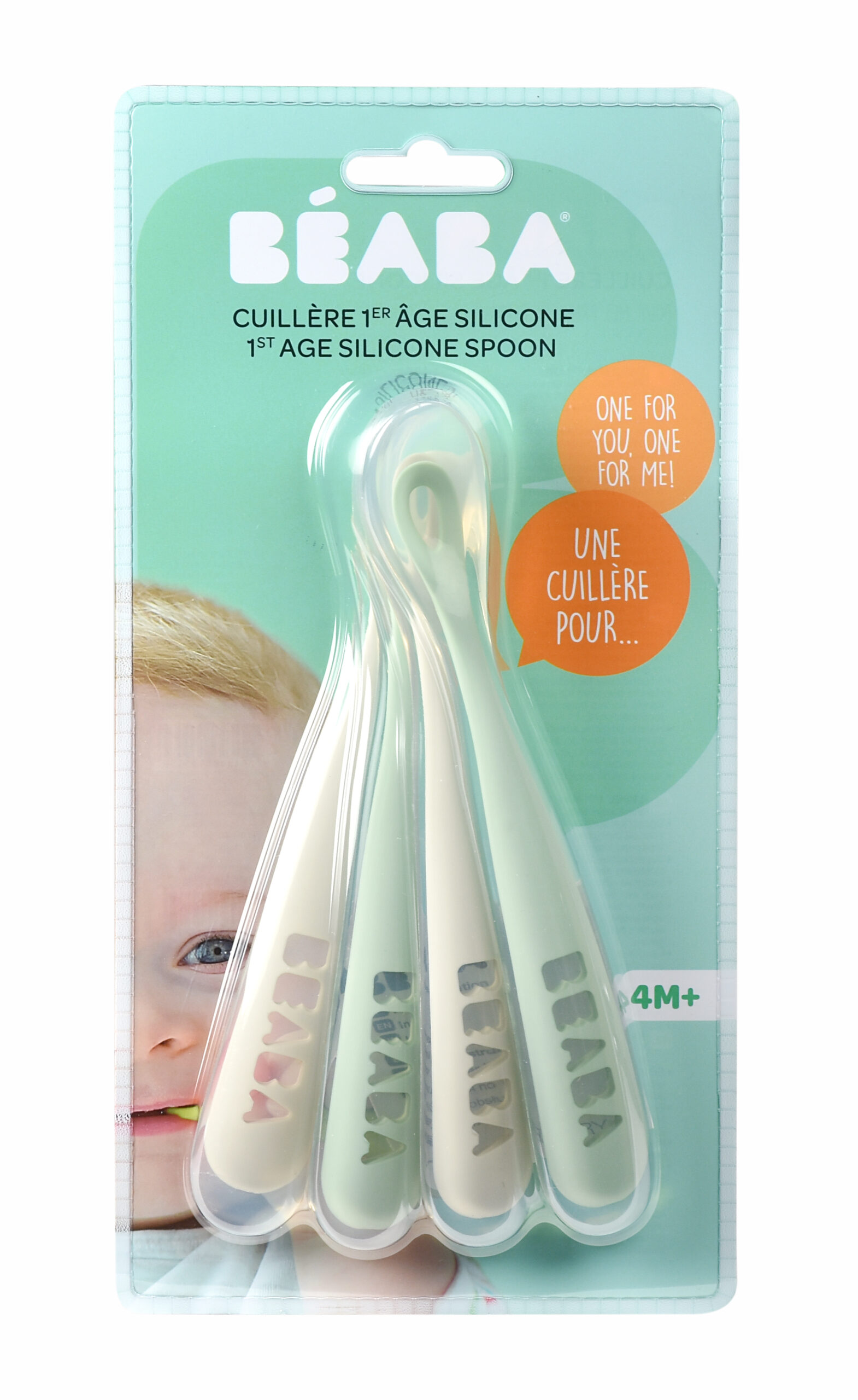 Lot de 4 cuillères 1 er repas soft en silicone sauge (Béaba)