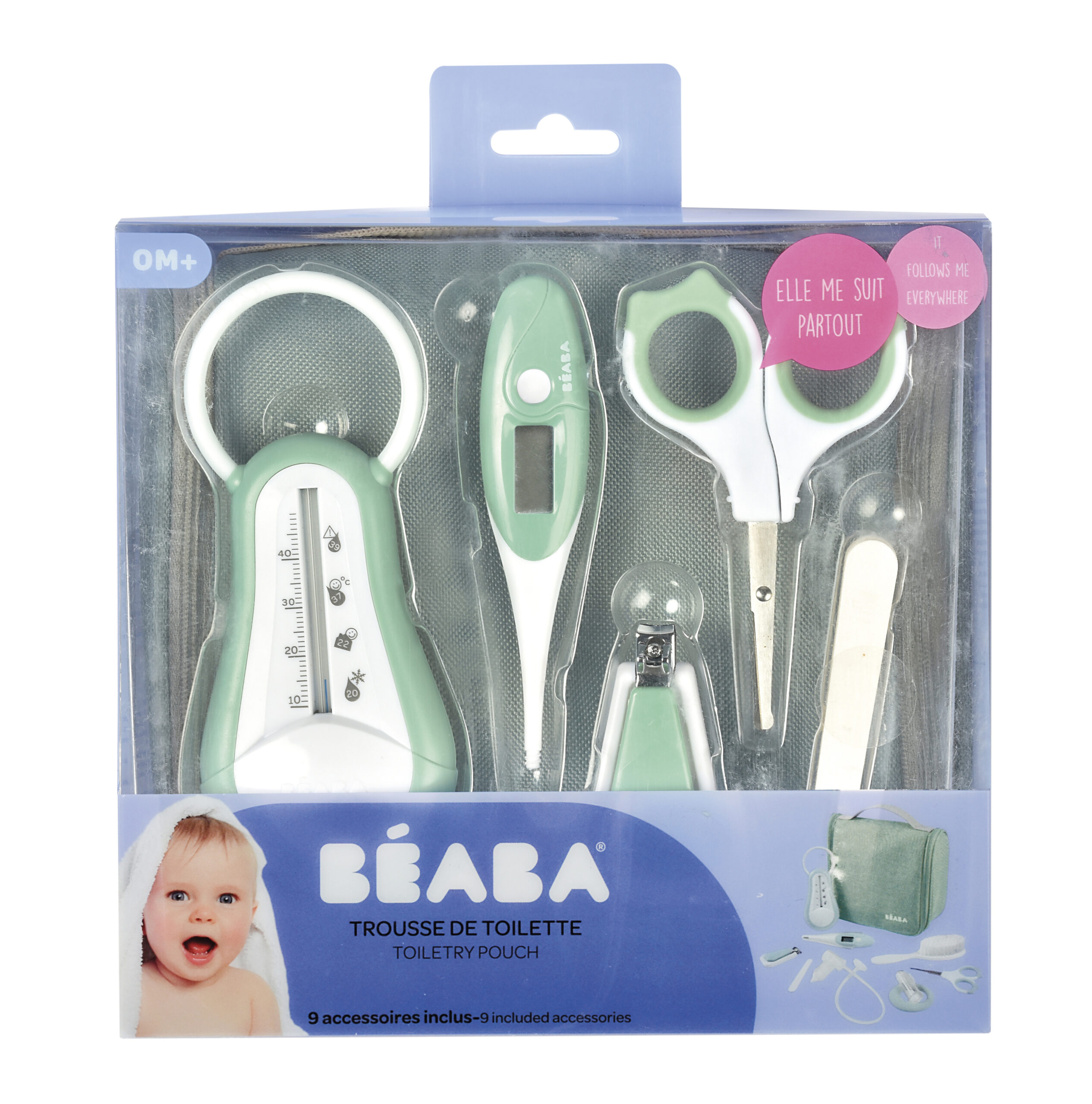 Trousse de toilette nomade 9 accessoires vert sauge (Béaba)