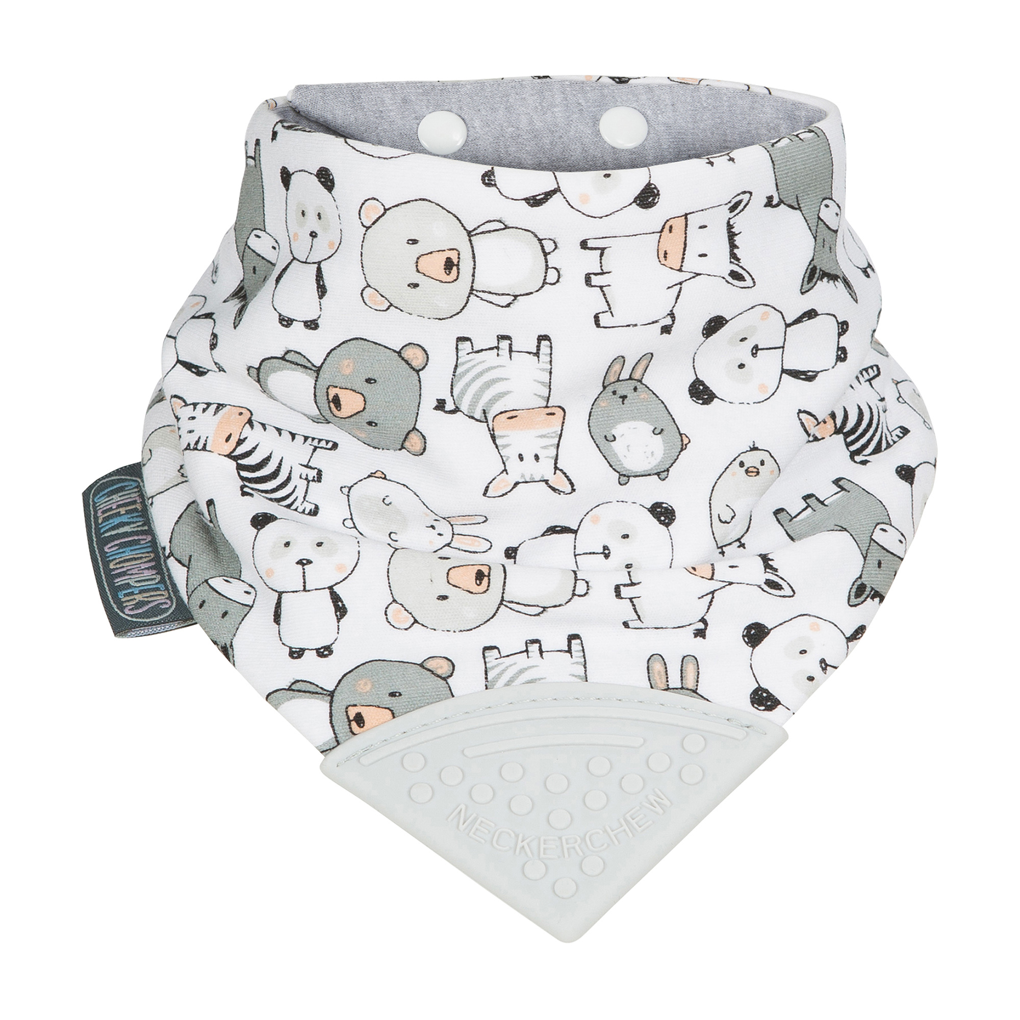 Bavoir-bandana avec embout de dentition panda blanc/gris (BB an Co))