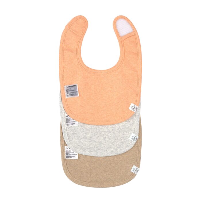 Lot de 3 bavoirs naissance GOTS, abricot gris clair nature mélange (Lassig)