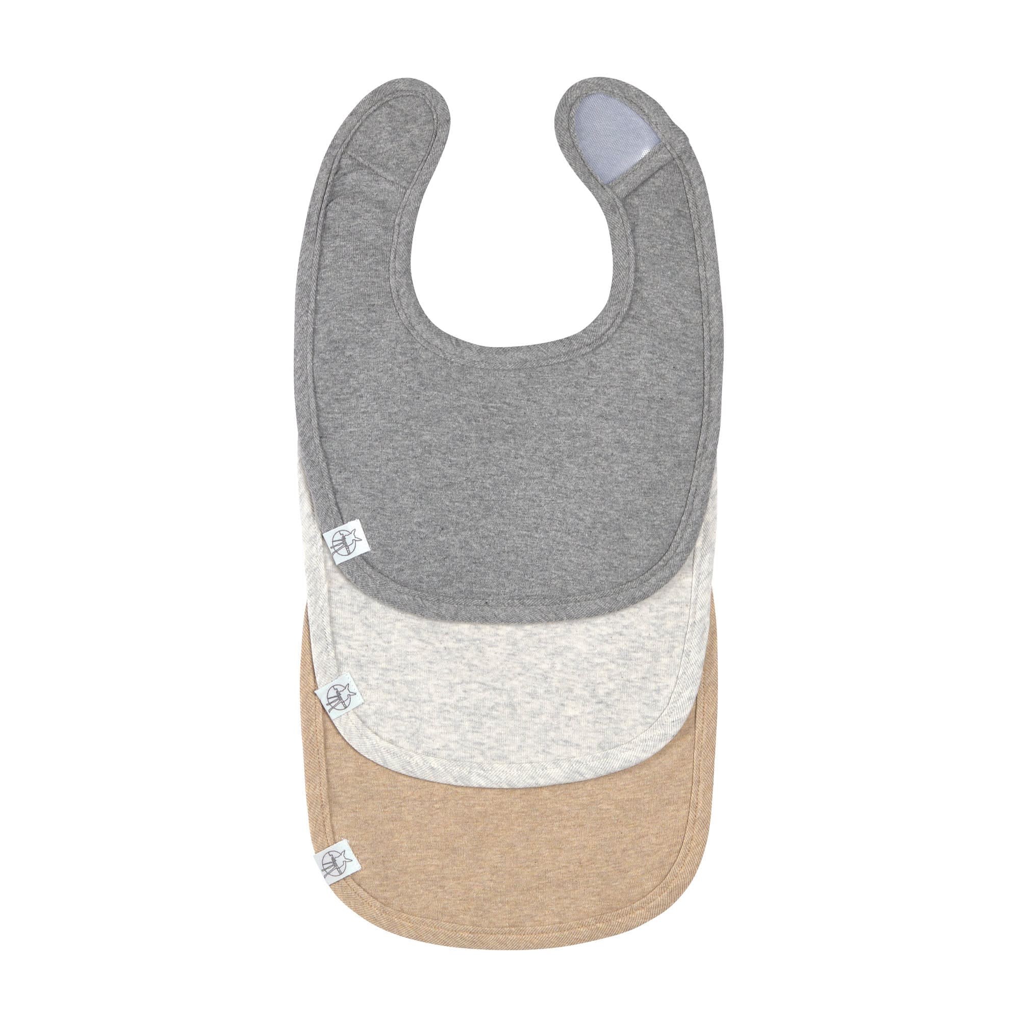 Lot de 3 bavoirs naissance GOTS, gris foncé gris clair nature mélange (Lassig)