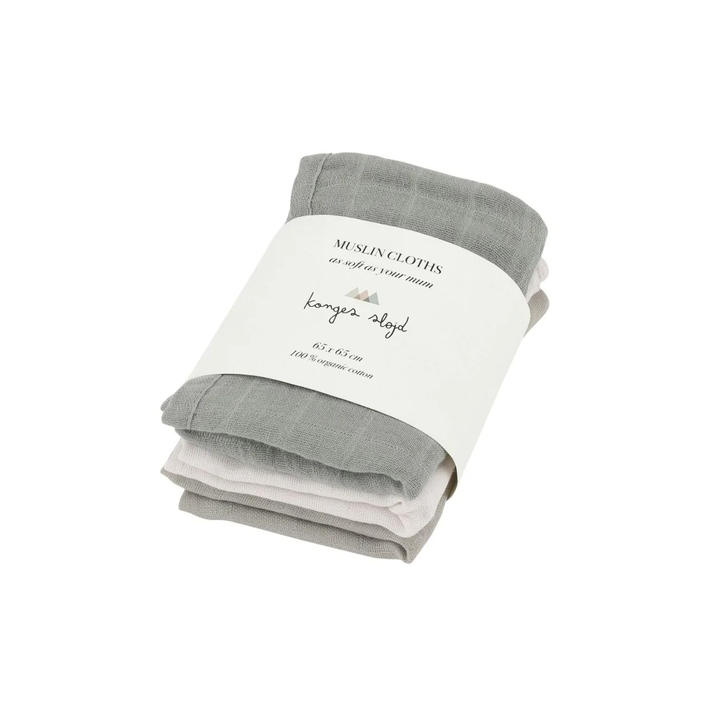 Lot de 3 tetras en tissu de mousseline- lime stone  (Konges Slojd)
