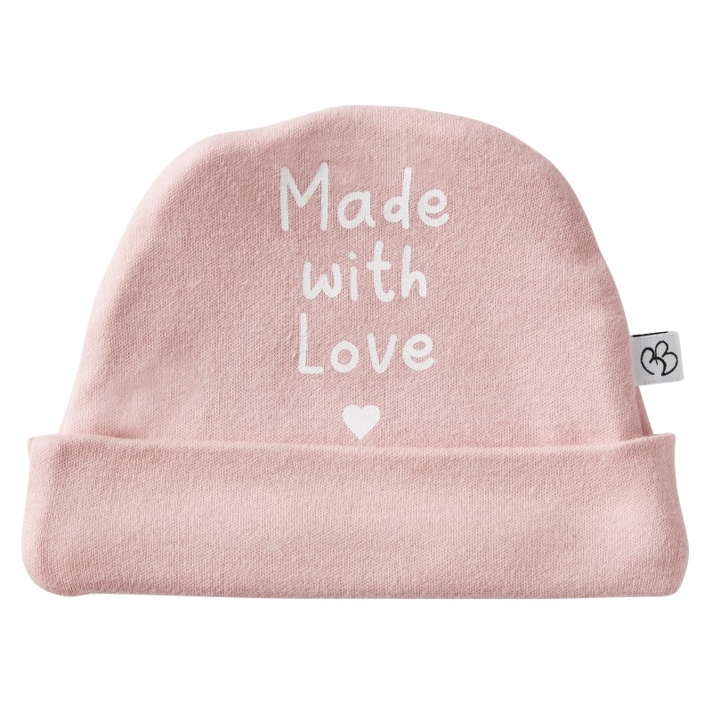 Bonnet naissance pur coton "Made with love" rose thé (BB and Co)