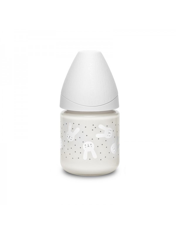 SX - HYGGE - BOTTLE - GLASS - SILC. - +0S - 120ML - GRAY RABBITS (Suavinex)