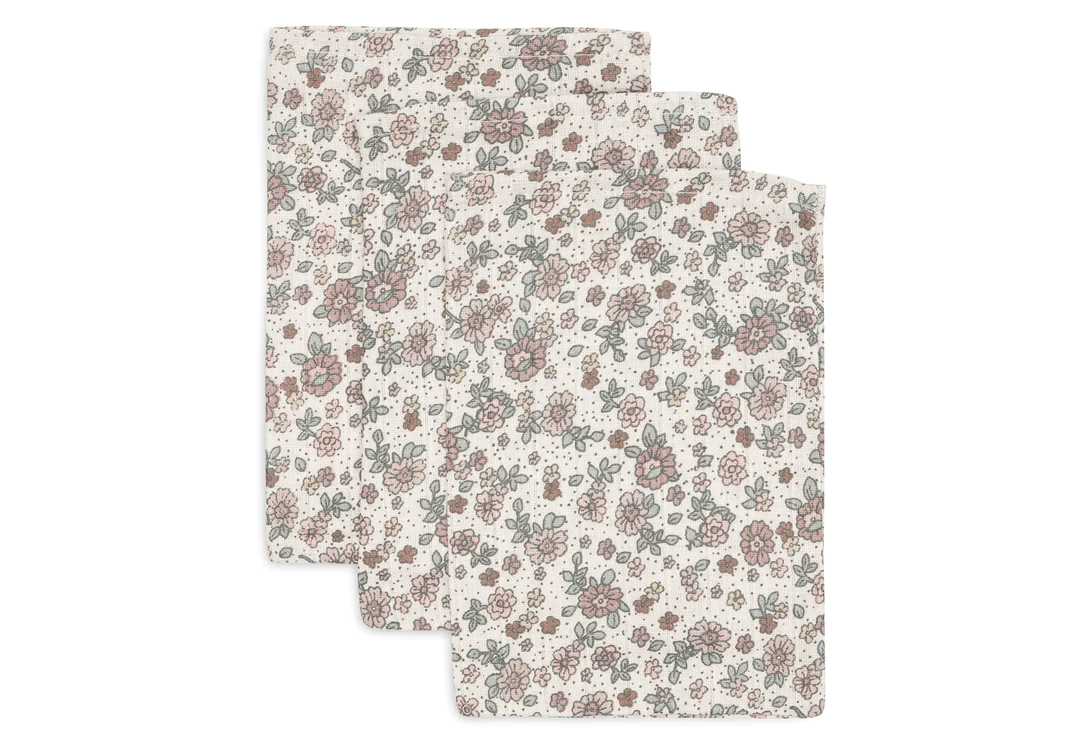 Gant de Toilette Gaze de Coton 15x20cm Retro Flowers - 3 Unités (Jollein)