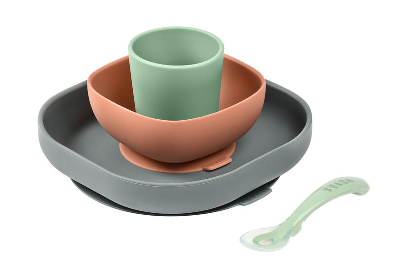 SET VAISSELLE SILICONE 4 PIÈCES MINERAL (Beaba)