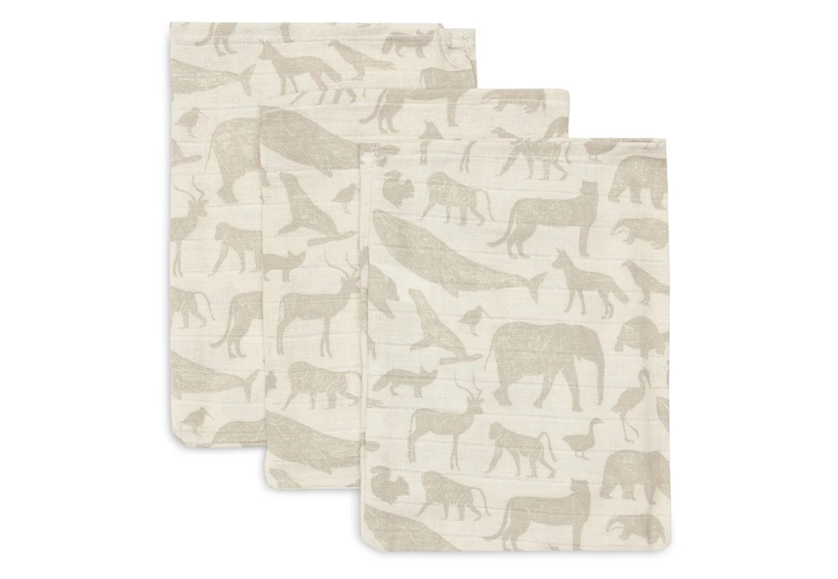 Gant de toilette gaze de Coton 15x20cm Animals Nougat (3p) (Jollein)