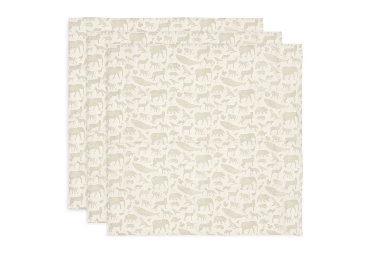 Lange gaze de Coton small 70x70cm Animals Nougat (3p) (Jollein)