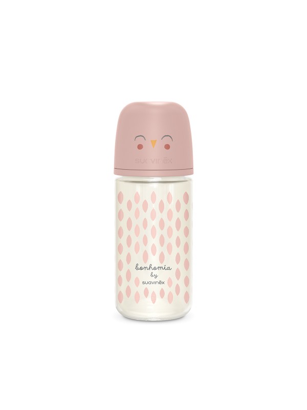 Biberon en verre bonhomia rose 240ml (Suavinex)