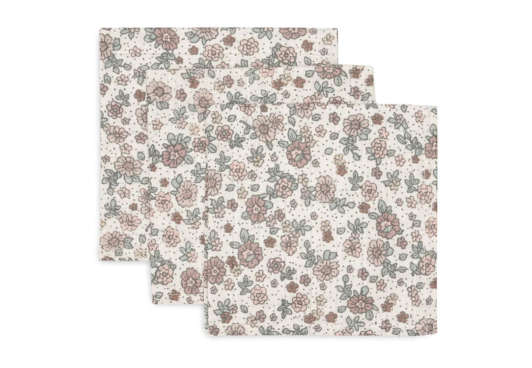 Serviette Gaze de Coton 31x31cm Retro Flowers - 3 Unités (Jollein)