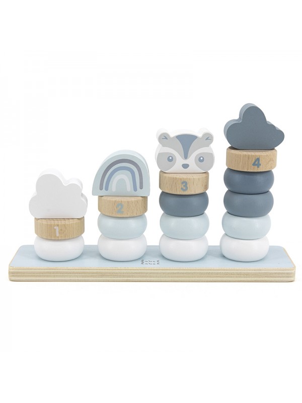 Jouets en bois anneaux d'empilage bleu +18mois (Label Label)