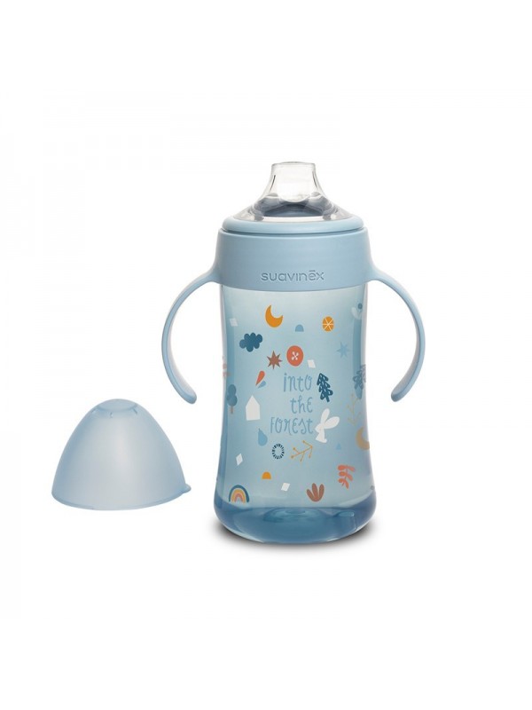 Biberon avec anse et bec souple 270ml bleu (Suavinex)