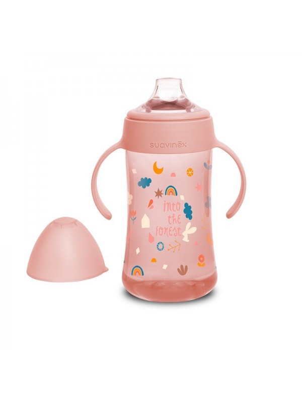 Biberon avec anse et bec souple 270ml rose (Suavinex)
