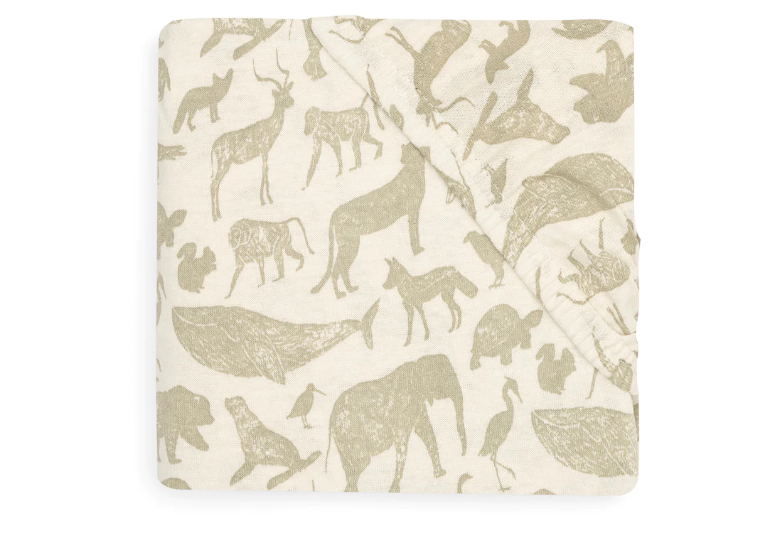 Drap-housse Jersey 60x120cm Animals - Olive Green (Jollein)