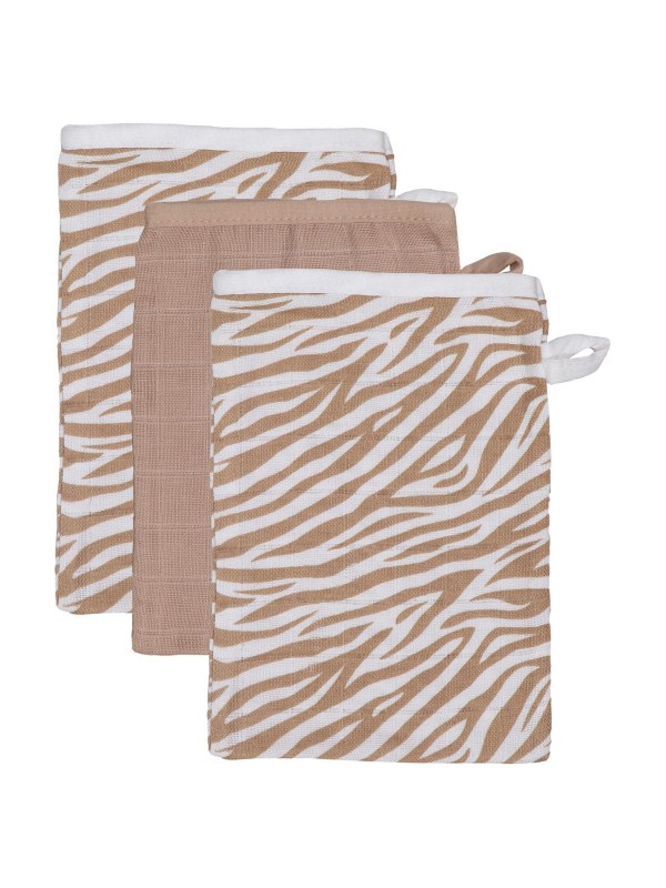 Pack de 3 gants de toilette tetra Zebra (Tryco)