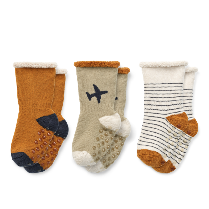 LOT DE 3 CHAUSSETTES POUR BÉBÉ ANTIDÉRAPANTES ELOY GONE FLYING MIX  (Liewood)