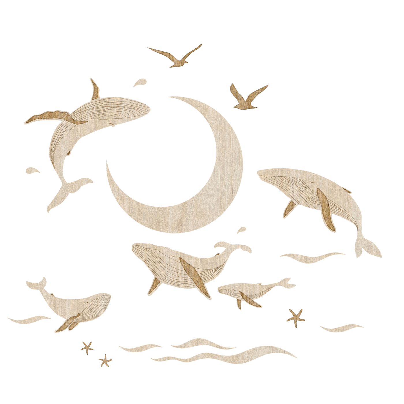 Set de décoration en bois - Baleines (ZAKUW)