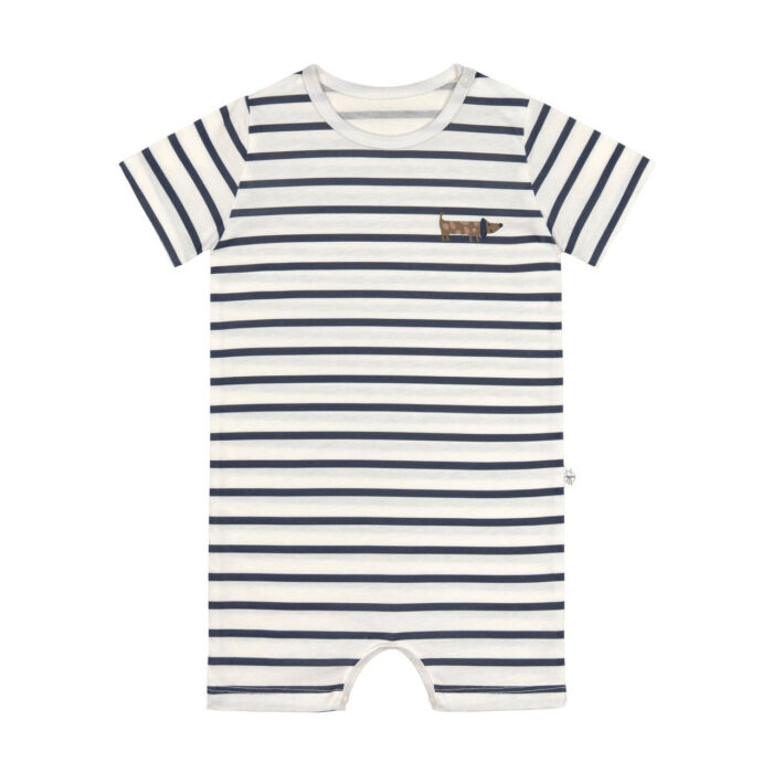 Combinaison courte pour enfant - coton bio, Chien bleu (Lassig)