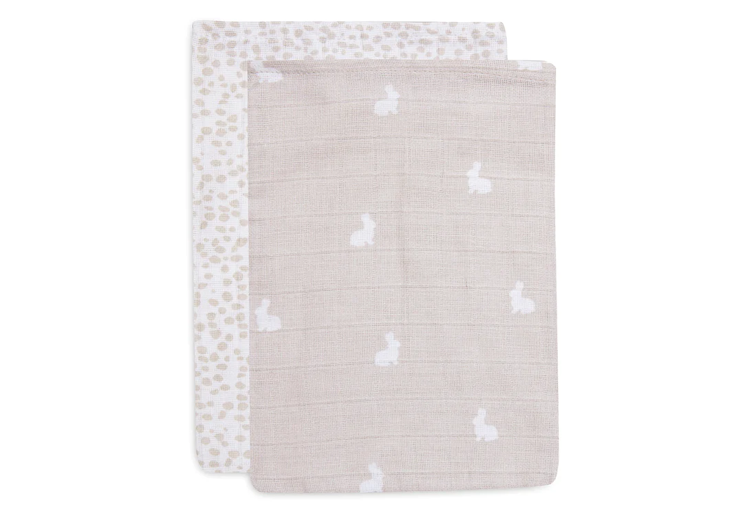 Gant de Toilette Gaze de Coton Dotted Rabbit Nougat - GOTS - 2 pièces (Jollein)