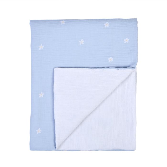 COUVERTURE DE BÉBÉ - 80X100 CM - MOUSSELINE FLEUR - BLEUE (Childhome)