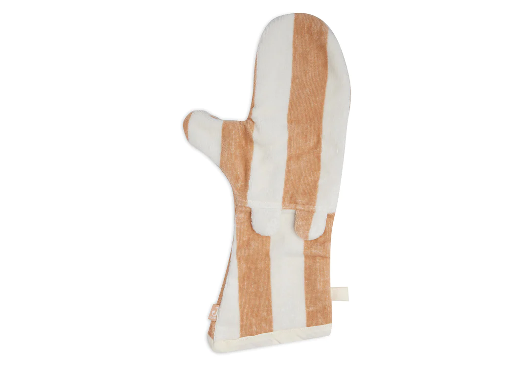 Gant de Toilette Éponge Stripe Biscuit - GOTS (Jollein)