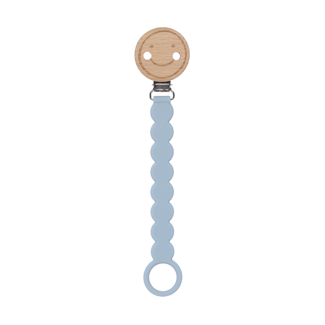 Attache sucette Bois/Silicone Tiny Smile bleu poudré (Lassig)