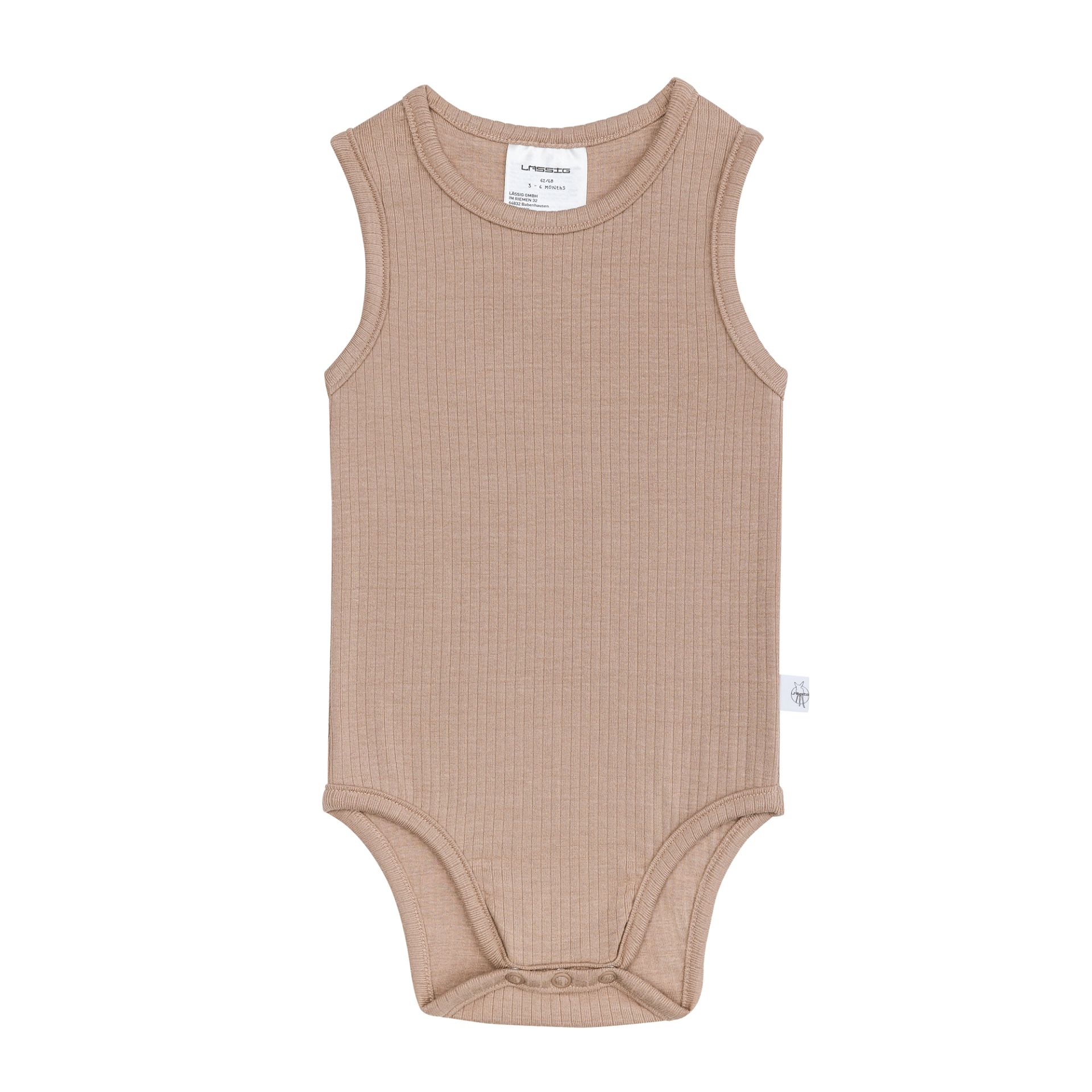 Body bébé sans manches, côtelée, brun clair  (Lassig)