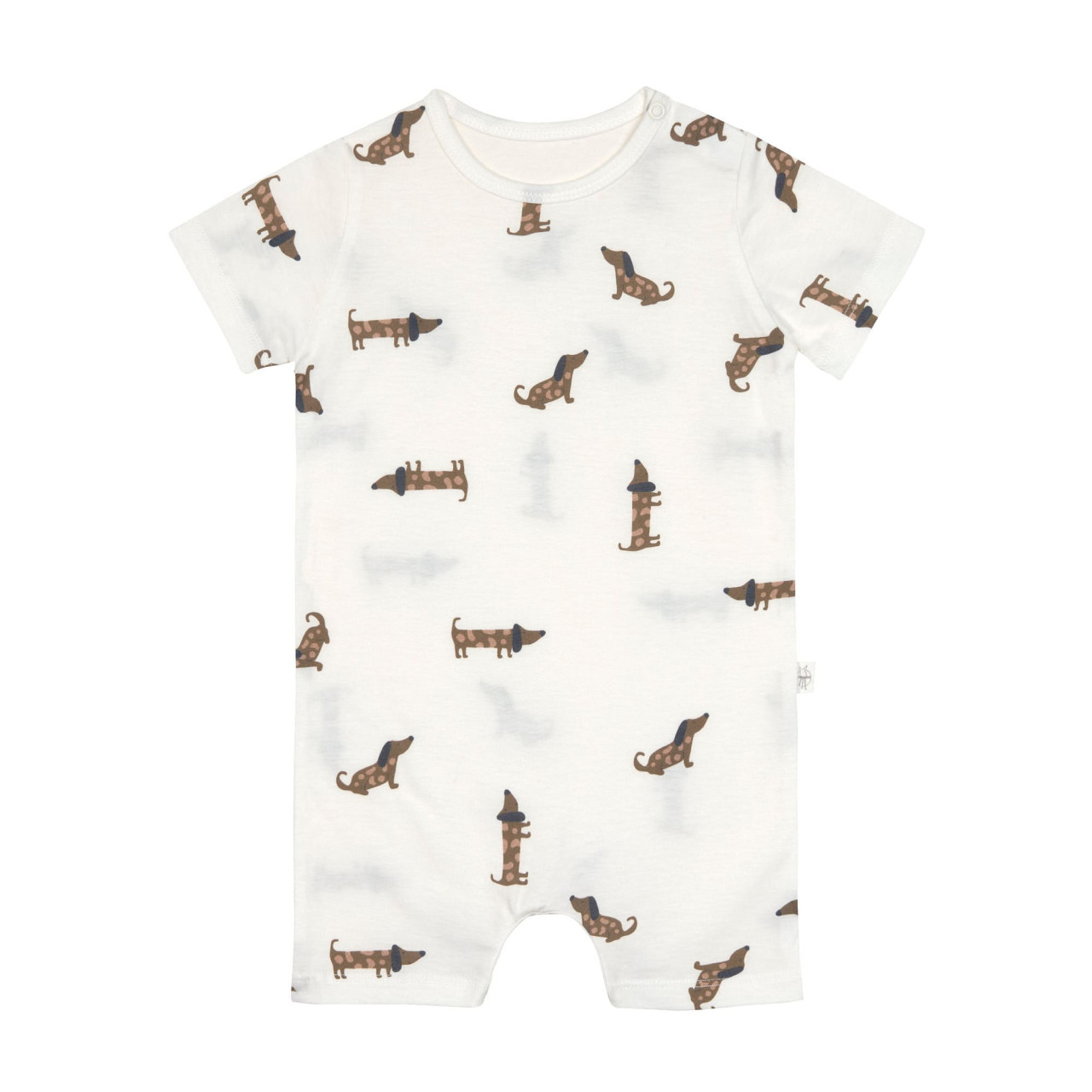Combinaison courte pour enfant - coton bio, chien beige (Lassig)