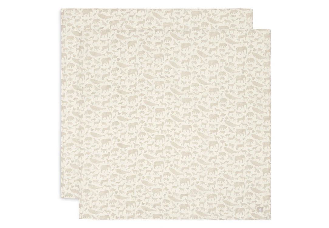 Lange gaze de Coton large 115x115cm Animals Nougat (2pack) (Jollein)