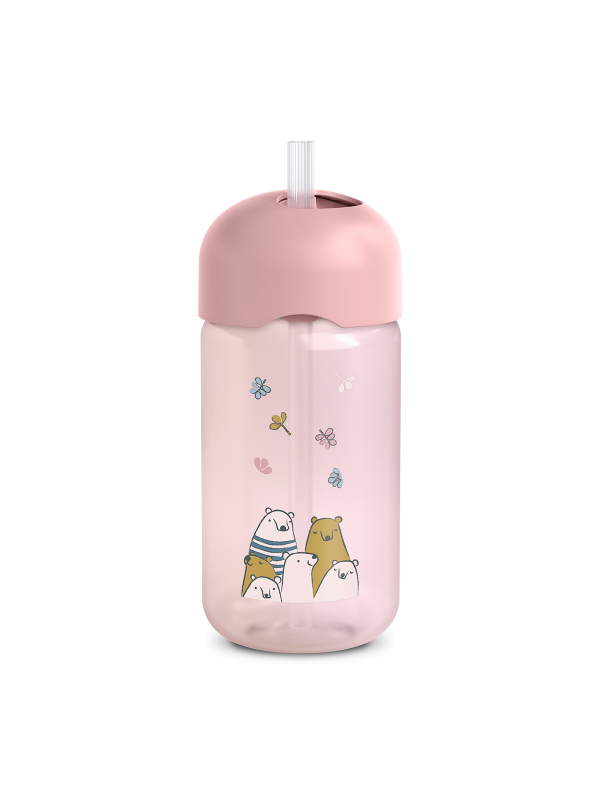 Bouteille avec paille Bears Rose (Suavinex)