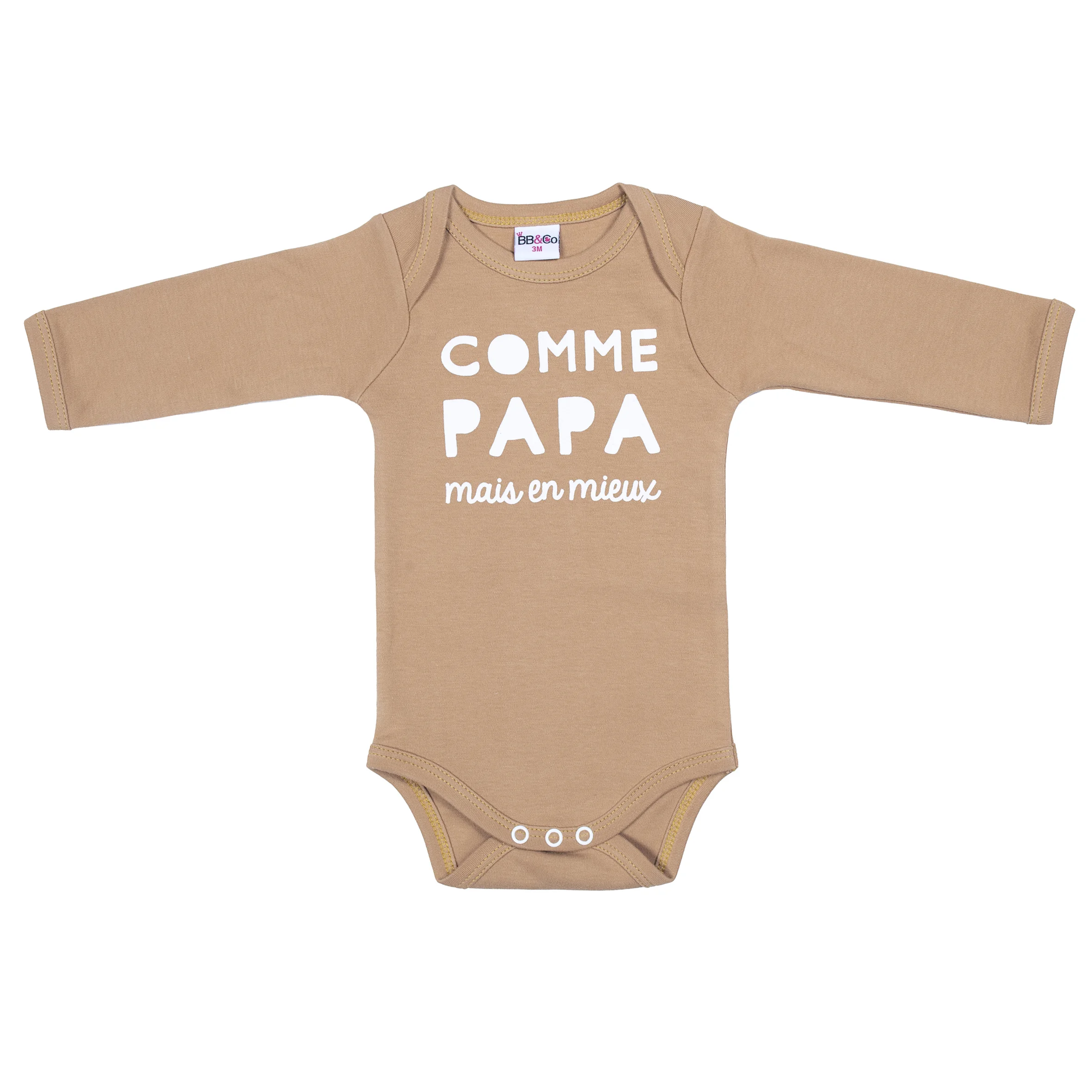 Body manches longues “Comme papa mais en mieux” camel (BB and Co)