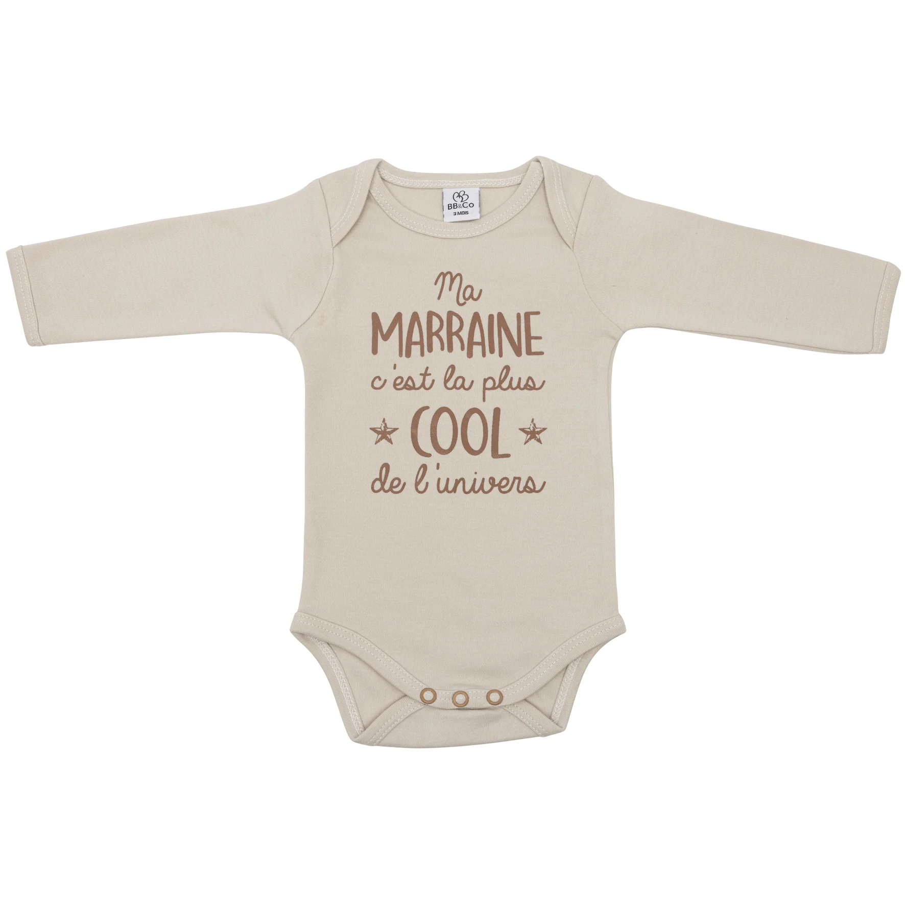 Body manches longues “Ma marraine c’est la plus cool” sable (BB and Co)