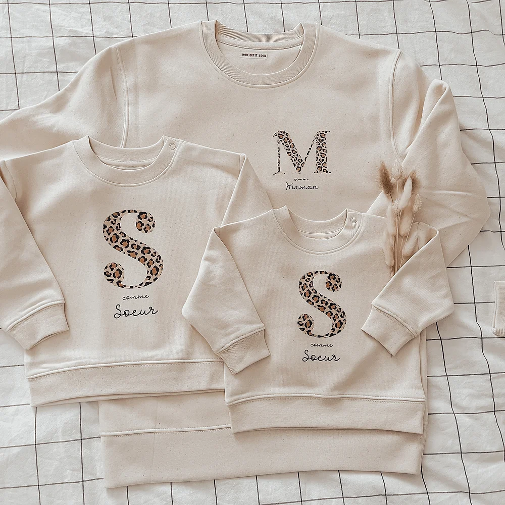 Sweat Bébé Initiale LÉOPARD motif en grand (Mon petit Léon)