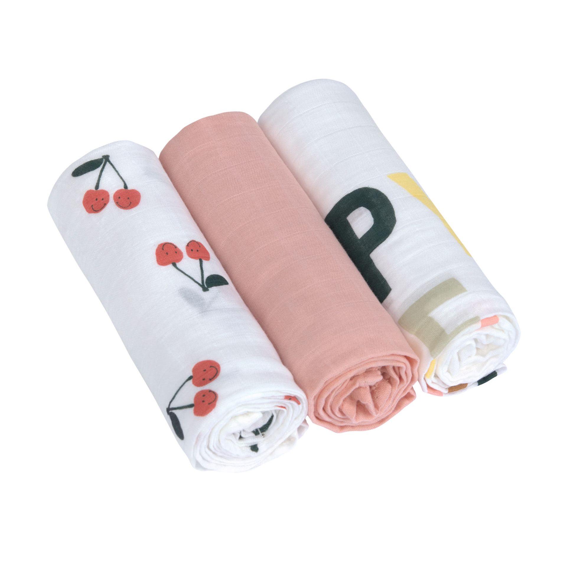 Langes d'emmaillotage L (3 pcs) - Happy Fruits, Cerise