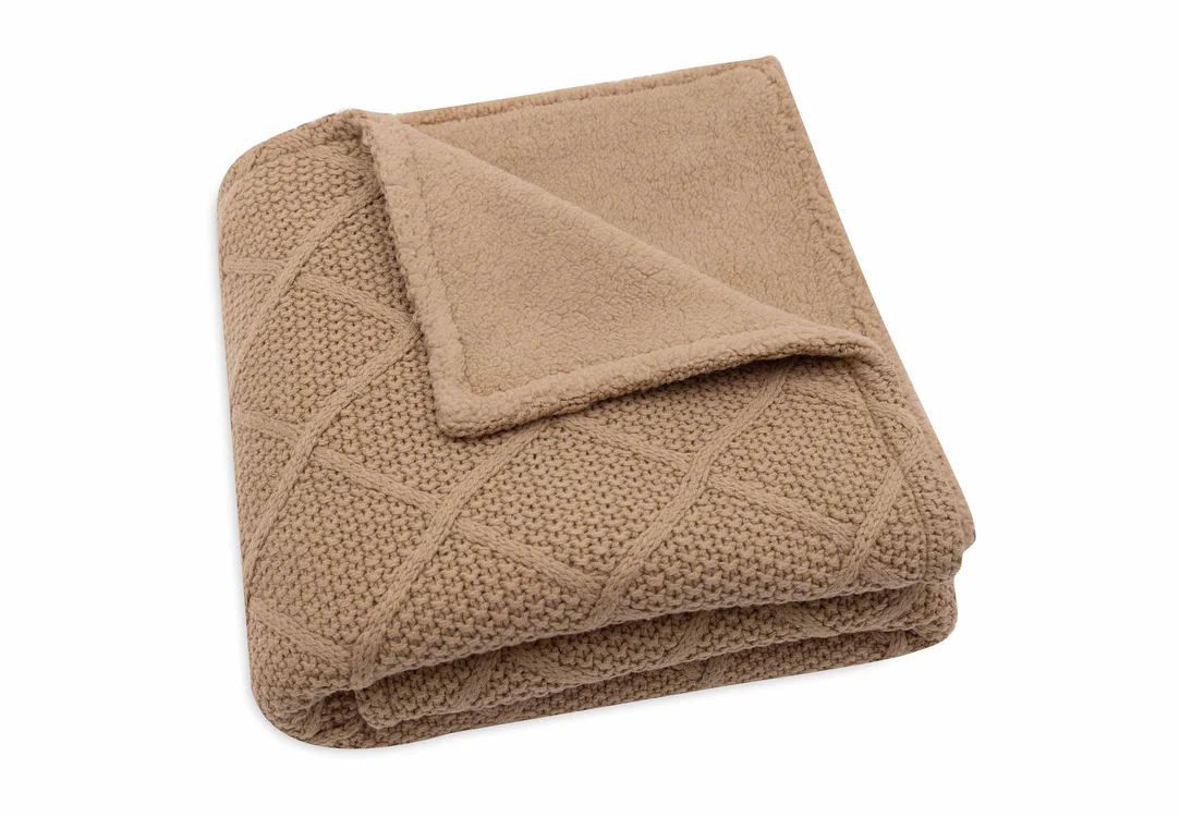 Couverture Berceau 75x100cm Check Knit - Biscuit/Teddy Fleece (Jollein)