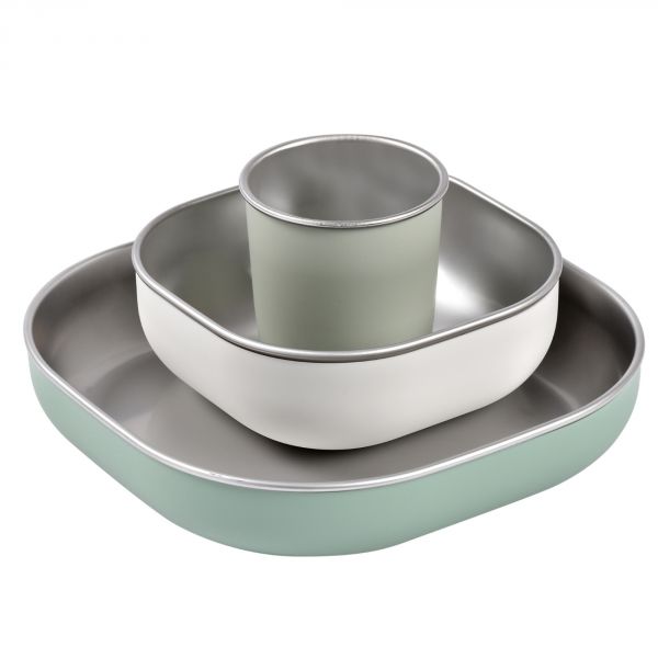 Coffret repas bébé inox - Sage green (Béaba)