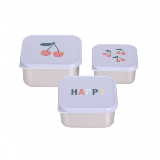 Lot de 3 boites à goûter inox Happy Fruits LASSIG Cerise lilas(Lassig)