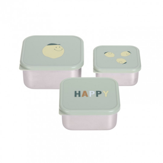 Lot de 3 boites à goûter inox Happy Fruits LASSIG Citron kaki (Lassig)